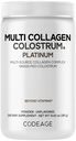 Codeage Multi Collagen Colostrum Powder Platinum - Hydrolyzed Grass-Fed Bovine Collagen Peptides, Grass-Fed Bovine Colostrum Supplement, Vitamin C, Biotin, Hyaluronic Acid, Lactoferrin - 13.4 Oz.