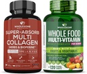 Ganzes Wellness Super-Absorb Multi Collagen Pillen (Typ I II III V X) Bio Kräuter und Bioperine + Ganzes Lebensmittel Multivitamin für Frauen - Natürliche Multi Vitamine, Mineralien, Bio-Extrakte Bundle