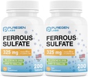 Puregen Labs Ferrous Sulfat 325 mg (65 mg Elemental Iron) Hohe Potenz Eisen Ergänzung | Keine künstliche Farbe Additive - Insgesamt 400 Tabletten Made in USA