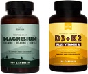 Natural Rhythm Triple Calm Magnesium 150 mg - 120 Kapseln – Magnesium Complex Compound Supplement W/Natural Rhythm Vitamin D3 + K2 (MK7) Plus Vitamin A, für Knochen, Herz, & Immungesundheit, 30 Kapseln