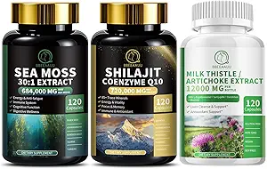 Sea Moss und Shilajit Bundle, Milk Thistle Capsules for Liver Cleanse Detox & Repair, Energy, Antioxidant, Immununterstützung