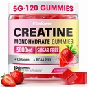 Creatine Gummies, Creatine Monohydrate Gummies for Men & Women with Collagen, BCAA, Pre & Post-Workout for Muscle Growth, Energy Support, Zero Sugar, Non-GMO, Strawberry Flavor