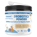 ZEBORA Probiotics for Dogs, Probiotic Powder with Pumpkin, Prebiotics & Digestive Enzymes, 6 Billion CFUs Dog Probiotics for Digestive Health, Gut & Immune Health, Chicken Flavor, 90 Scoops