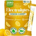 Zero Sugar Lemon Candy Electrolytes Sticks - Refreshing Hydration - Caffeine Free Energy with All Natural Ingredients - Vegan, Keto & Paleo - Sugar Free Electrolytes Powder Drink Mix - 15 Sticks