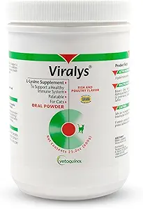 Vetoquinol Viralys Tages L-Lysine Pulver für Katzen und Kätzchen, Fisch geflochtene Lysin Ergänzung für Katzen und Kätzchen zur Unterstützung Immungesundheit, normale Augenfunktion und respiratorische Gesundheit, 600gm