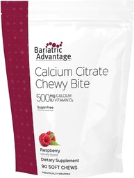 Bariatric Vorteil Kalzium Zitruszähne 500 mg - Hochabsorbierbar & Digestible - Vitamin D3 - leicht Kaubare Kalziumergänzung - Raspberry Flavor - 90 Count