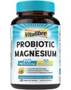 Vitalibre Probiotic with Magnesium Complex for Women Men, 50 Billion CFU, 9 Strains, Magnesium Glycinate Citrate Malate for Digestion, Immunity, Bone, Energy & Recovery, 120 Vegan Capsules, Non-GMO