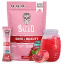 Salud 2-in-1 Skin + Beauty Drink Mix Packets, Pomegranate, Collagen Peptides with Verisol, Hyaluronic Acid, Vitamin C, Biotin + Lustriva, Hydration Sticks, Gluten Free, (15 Servings)