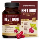 Beet Root Capsules, 13-in-1 Beetroot Supplement with Cayenne Pepper, Moringa Leaf, Hawthorn & Nattokinase | 20:1 High-Potency Extract | Circulation, Energy & Digestion Support | 60 Vegan Capsules