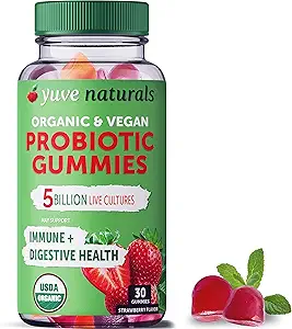 Yuve Vegan USDA Organic Probiotic Gummies - 5 Billion CFU - Fördert Verdauungs-Gesundheit & Immunität - Hilft mit Verstopfung, Bloating, Detox, Leaky Gut & Gas Relief - Natürlich, Non-GMO, Gluten-Free 30ct