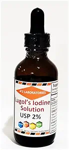 A2Z Organic Lugol's Iodine und Kalium Iodide 2% Lösung 3000 mcg - Flüssige Ergänzung Tropfen für Schilddrüsenunterstützung für Frauen und Männer, Stoffwechsel Gesundheit, Detox Boost -2 Fl Oz/Made in USA/Same Day Ship