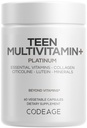 Codeage Teen Multivitamin+ Platinum Supplement - Vitamins A, C, D3, E, B6, B12, Minerals, Probiotics, Citicoline, Collagen, Bone Broth, Folate, Biotin, Lutein, Zeaxanthin - Non-GMO - 60 Capsules