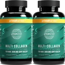 Primal Harvest 2 Pack, Multi Collagen Pillen für Frauen und Männer (Typ I, II, III, V, X) Collagen Ergänzungen für Frauen und Männer, 120 Kapseln w/Vitamin C für Haar, Haut, Nails Collagen Peptide Pillen