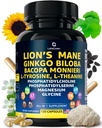 Organic Lions Mane Supplement Capsules - 120 Real Mushrooms Lion's Mane Capsules with Ginkgo Biloba Herb, Bacopa Monnieri, L Theanine, L Tyrosine - Mushroom Complex for Daily Wellness