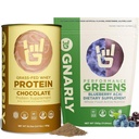 Gnarly Nutrition Performance Greens Blueberry Açai, (11.64 oz) and Gnarly Whey Grass-Fed Protein Supplement, Chocolate (32.0oz)