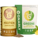 Gnarly Nutrition Performance Greens Lemon Mint (11.64 oz) and Gnarly Whey Grass-Fed Protein Supplement, Chocolate (32.0oz)