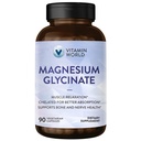 Vitamin World Magnesium Glycinate 420mg w/BioPerine, High Absorption Chelated Magnesium Supplement for Relaxation, Heart, Muscle, Bone, Nerve Health, Gluten-Free, 90 Vegetarian Capsules, 30 Servings