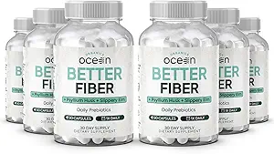 Bios Ocean Better Fiber - Daily Fiber Supplement - Weicher Hocker für Effortless Bowel Bewegungen - mit Psyllium Hulk und Slippery Elm - 6 Flaschen