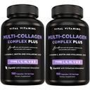 Vital Vitamins Multi Collagen Plus (2-Pack) - with Biotin, Hyaluronic Acid, Vitamin C - Type I, II, III, V, X - for Women & Men - Hair, Skin, Nails Beauty Complex