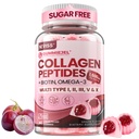 Collagen Peptides Gummies for Women Men w/Omega 3 + Hair Skin and Nails Vitamins - Marine, Grass Fed, 1500mg Hydrolyzed Collagen Supplements Type I,II,III,V,X w/Biotin & Vitamin C, Sugar Free, 60ct