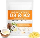 120 Softgels Vitamin D3 K2 10000IU 200MCG - Kokosöl - Unterstützung Immune, Herzgesundheit - Bewahrt Herz-Kreislauf-Gesundheit - Überlegene Absorption- Einfach zu schlucken