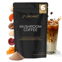 LINGANO Mushroom Coffee, Adaptogenic 6 Mushrooms with Lion's Mane, Cordyceps, Reishi, Chaga, Turkey Tail & Tremella, Instant Coffee Powder with MCT Oil, Ashwagandha & Ginseng for Energy, Focus, Immunity & Gut Health, 30 Servings