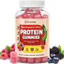 Whey Protein with Plant Based & Amino Acids - Protein Powder Alternative, Immunity, Energy & Gut Support, 90 Protein Gummies for Women & Men, Zero Free, No Gelatin, High Protein Mixed Berry Flavor