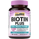 Vitalibre Biotin 10000mcg, Vitamin B7, Hydrolyzed Keratin, Hyaluronic Acid, Collagen, Amino Acids, MSM, Vitamins A, C, D3, B Complex, Hair, Nail, Skin, for Men and Women, 30 Caps