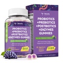 Sugar Free 5-in-1 Probiotic Prebiotic Postbiotic Gummy, 36 Strains Probiotics for Women Men with Digestive Enzymes, Peppermint, Complete Immune, Gut & Digestive Support, Vegan, 60 Ct, Grape Flavor