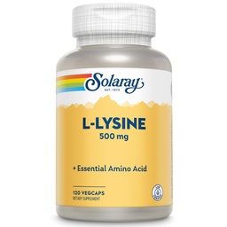 SOLARAY L Lysine 500 mg Kapseln - Free-Form Essential Amino Acids Supplement - Leistungsstarke Wellness-Unterstützung mit L-Lysine Aminosäure - Lab Verified, 60-Day Garantie, 120 Servietten, 120 VegCaps