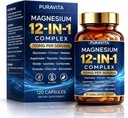 Puravita 12 in 1 Magnesium Complex Capsules - 700mg High Absorption Blend with Glycinate, Citrate, Malate, Oxide & Taurate. Supports Muscle Function, Nerve Health & Relaxation - 120 Capsules (1)