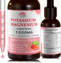 Kalium-Magnesium-Zitrat-Ergänzung,Magnesium-Flüssigtropfen mit Magnesium-Glycinat 1000mg mit Ashwagandha, Zink,Support Clam & Support Immunsystem (Strawberry,2 FL.OZ.)