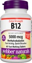Webber Naturals Vitamin B12 5000 mcg, 60 Count, Fast Dissolve Tabletten, Vitamin Supplement Unterstützung für Energiestoffwechsel, Immun- und Herzgesundheit, Vegetarische Formel, 60-Tage-Versorgung