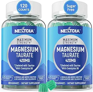 Magnesium Taurate 420mg + Vitamin B6 für verbesserte Absorption, Unterstützung von Hēalthy Hēart, Zzzs, Entspannung, Nerve & Muskel Gesundheit – Vegan, Non-GMO, Glutenfrei, Sugar-Free, 2-Pack
