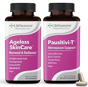 LifeSeasons Pausitivi-T mit Ageless Skincare - Menopause Supplement - Relief für Heiße Blitze, Hormone Ungleichgewicht & Nacht-Schweiz - Nourishes Tissue - Sage, Chasteberry, Soy Isoflavones & Black Cohosh