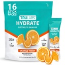 TRULABS Hydrate Electrolyte Drink Mix – Orange Twist Flavor, Sugar-Free Hydration Packets with 1422 mg Electrolytes & 19 Vitamins & Minerals, Monk Fruit Sweetened, On-the-Go Sticks (16 Count)
