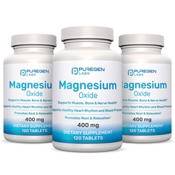 Magnesium 400mg [hohe Potenz] Ergänzung – Magnesiumoxid für Immununterstützung, Muskelrückgewinnung, Leg Cramps, Entspannung - 3 Pack | Gesamt 360 Count