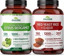 Zazzee Herbal CardioVascu Support Bundle | Red Yeast Rice with CoQ10 & 200:1 Citrus Bergamot Capsules | Non-GMO Vegan & ISO Lab Tested