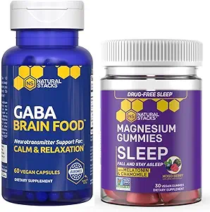 NATURAL STACKS GABA Brain Food + Sleep Magnesium Gummies Bundle - Unterstützt Schlaf & Entspannung* - 90 Gesamtstücke