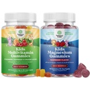 Bundle of Plant Based Kids Multivitamin Gummies - Multivitamin Immunity Support with Vitamins A C D3 E B and Zinc and Kids Magnesium Gummies - Calm Relaxing Mg Citrate for Nerve Health & Healthy Heart