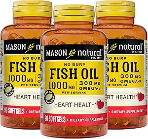 Mason Natural Omega,3 Fish Oil, 45,Day Supply, 1000mg mit EPA und DHA für Joint Support, 90 Softgels (Pack von 3)