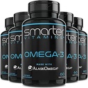 (5 Pack) Smarter Omega 3 Fischöl, Berry Flavor, Burpless, Tasteless, 2000mg, Potent Triple Strength DHA EPA Brain Omega-3, Made with AlaskOmega®