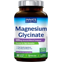 Innate Vitality Magnesium Glycinate 500mg | 70mg Elemental Magnesium Supplement- Hohe Absorption, nicht gepuffert, Non-GMO & No Gluten - Nerve, Knochen & Herz Gesundheit - 60 Vegan Kapseln Magnesio