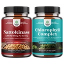 Bundle of Nattokinase Supplement for Healthy Heart Support - Traditional Japanese Natto Formula and Chlorophyll Capsules for Cleanse and Detox Support - Internal Deodorant Pills for Body Odor