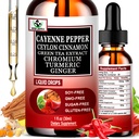 Cayenne Pepper Drops, High Absorption 6-in-1 Liquid Cayenne Pepper Supplement w/Ceylon Cinnamon, Green Tea Extract, Turmeric, Organic Liquid Drops Than Cayenne Capsules Powder