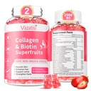 2 Pack Sugar Free Collagen Gummies für Damen, Multi Collagen Peptides Gummies Typ I II III V X mit Biotin Vitamin A B C D E für Haar Hautnägel, Erdbeeren Geschmack, 120 Zähler