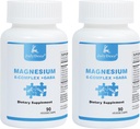 2 Flaschen Sechsfach-Magnesium-Komplex | 350mg Magnesium-Glycinat, Malat, Citrat, Taurine, Oxid, L-Threonat für Muskeln, Nerven, und Energie, GABA Schlaf-Unterstützung | Hohe Absorption | Vegan | 90 Kapseln