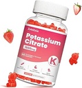 Kalium-Gummi-Gummi für Erwachsene Frauen und Männer, Kalium-Zitrat-Ergänzung, Unterstützung Leg Cramps, Muskel-Gesundheit & Elektrolyt Balance, Zuckerfrei, Bio, Vegan, Erdbeere, 60 Cts