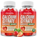 2 Pack Calcium Citrate Gummis, Sugar Free Calcium Citrate 1000mg für Muskel Gesund, Absorption Calcium Ergänzungen für Erwachsene & Kinder, Erdbeere, 120 Zähler
