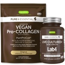 Pure & Essential Vegan Collagen Peptide Protein Powder + Live Cultures+ Lab4 Probiotics Vegan Bundle, Collagen Boosting Formula + 25 Billion CFU Lactobacillus Acidophilus & Bifidobacterium, by Igennus